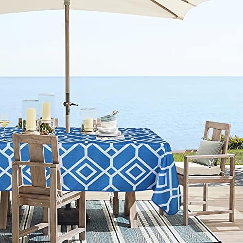 LUSHVIDA Moroccan Outdoor Tablecloth with Umbrella Hole, 60x102 Inch Blue - Image 3