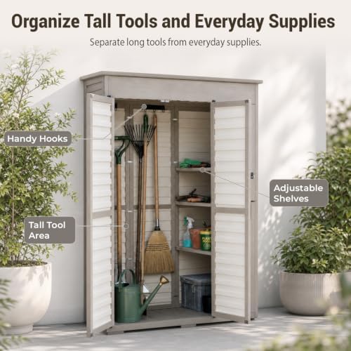 Ketive Outdoor Storage Cabinet, Fold-Down Shelf, 3 Shelves, 6 Hooks - Image 4