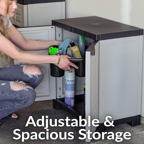 Sunnydaze 25.5" Garage Storage Cabinet with Adjustable Shelf, Gray - Image 4