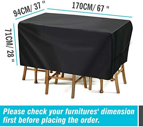 Velway Patio Furniture Cover Outdoor, Waterproof Rectangular Patio Table Chair Sofa Set Cover, 67”Lx37”Wx28”H, All Weather Oxford Tear-Resistant Material with Zipper Carrying Bag Windproof Buckles - Image 3