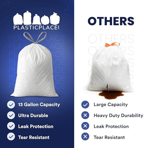 Plasticplace 13 Gallon Trash Bags │ 0.9 Mil │ White Tall Garbage Can Liners │ 24" x 27" (200 Count) - Image 5