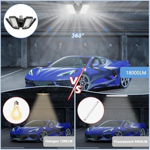 Aoretic LED Garage Lights 4 Pack -180W, 18000LM 6500K Led Shop Light with 6+1 Deformable Panels, Basement Barn Light Garage Ceiling Lights, E26/E27 for Garages, Warehouse, Shop - Image 3