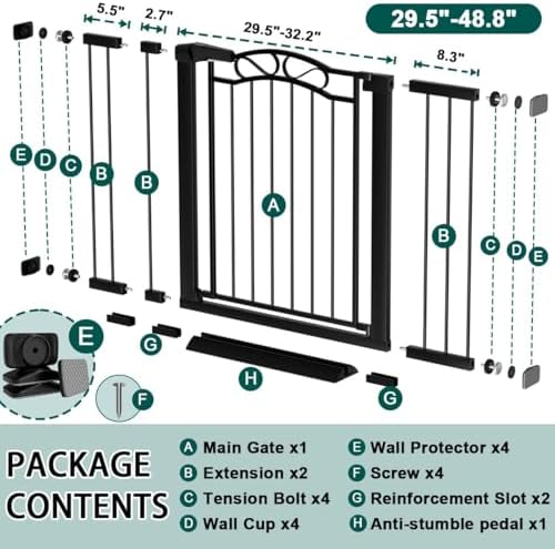 Fairy Baby 29.5"-48.8" Extra Wide Baby Gate for Stairs, Pressure Mounted Easy Walk Thru Pet Gate, Metal Safety Child Gate No Drill, Auto Close Long Dog Gates for the House Doorways, Black - Image 2