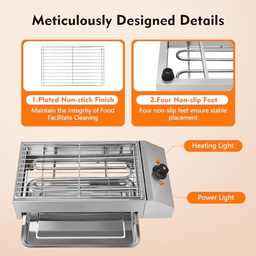 Home Electric Indoor Grill, Portable Commercial Electric BBQ Grill, Commercial and Home Use Stainless Steel Barbecue Griddle Smokeless for Indoor Outdoor Picnic for Party Camping Cooking - Image 6