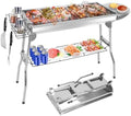 Portable Charcoal Grill, Large Stainless Steel Folding BBQ Grill with Storage Shelf, Foldable Barbecue Grill for Outdoor Cooking Camping Hiking Backyard Garden Picnic Parties Kabob (39x13.4x28 Inch) by TeqHome