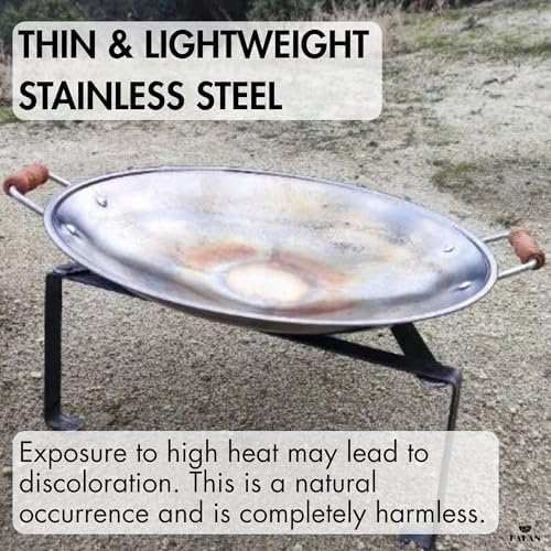 Hakan Stainless Steel Sauté Pan | Frying Pan with Wooden Handles | Barbeque Plate, Wide Shallow Cooking Pan for Stir Fry, Outdoor Cooking BBQ Cookware Pan, Skillet (X-Large 20.7 in) - Image 4