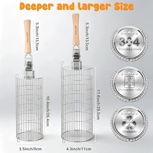 TNTOR Rolling Grill Basket, Larger 304 Stainless Steel Nesting Grilling Net, Removable Handle, BBQ Accessories Tools for Veg Shrimp, Outdoor Cooking Camping Father's Day grilling gifts for men Dad - Image 2