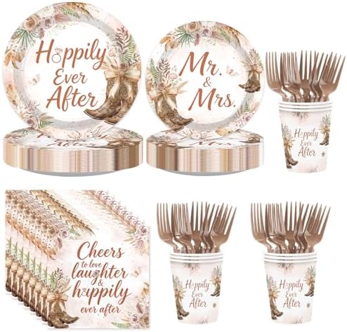 250Pcs Boho Cowgirl Bridal Shower Party Supplies for Western Engagement by Greencian