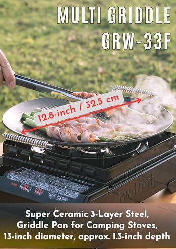 camping moon BBQ Grill Pan Dia 12.8-inch Round Griddle 3-Ply Composite Steel Nonstick Foldable Handle for Open Fire Gas Stove Outdoor & Indoor Use GRW-33F - Image 2