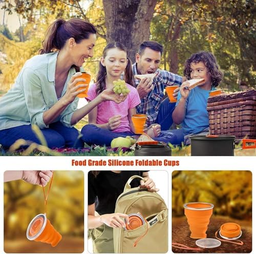 Camping Cooking Set Camping Cookware Outdoor Aluminum Mess Kit with Frying Pan, Pot with Lid, 1.2L Kettle Set and 2 Stainless Steel Plate, 2 Folding Cups and 2 Set Knives Spoons for Backpacking Picnic - Image 7