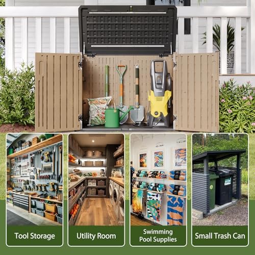 Aoxun Outdoor Storage Cabinet 35 Cu.Ft Outdoor Trash Can Storage Shed,Brown - Image 6