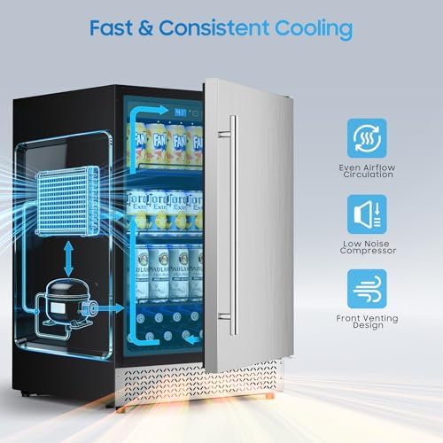 24'' Outdoor Beverage Refrigerator, Built-In or Freestanding Drink Fridge 170 Cans, Undercounter Waterproof Stainless Steel Door, Outdoor Refrigerator for Patio & Commercial Use for Beer, Soda, Wine - Image 4