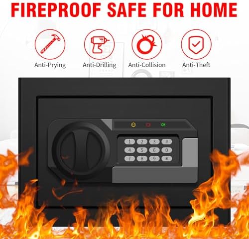 1.2 Cubic Feet Small Fire Safe Box for Home, Fireproof Lock Box, Security Money Safe with Digital Keypad, Spare Keys and Removable Shelf, Personal Home Safes for Money, Jewelry, ID Documents - Image 2