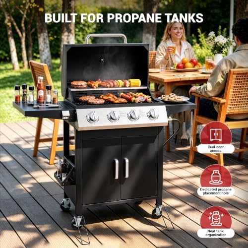 HUGROVE 4-Burner Propane Gas Grill for Outdoor Cooking 40000 BTU Black - Image 7
