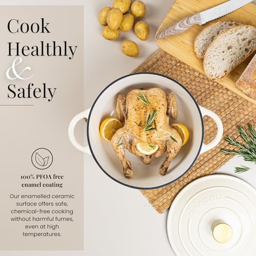 Cast Iron Dutch Oven with Lid-Non-Stick Ovenproof Enamelled Casserole Pot - Sturdy Dutch Oven Cookware-Cream, 7.3- Quart, 30cm- by Nuovva - Image 4