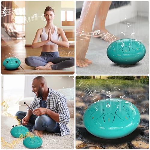 Rain Drum for Outside Garden, 6 Inches 8 Notes Steel Tongue Chakra Drums, Waterproof Meditation Rain Chime, Musical Instruments for Adult Gift with Bag, Music Book, Drum Mallets (Blue) - Image 6