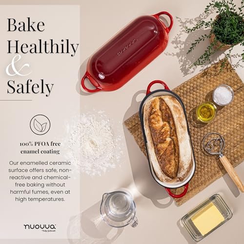 Enamelled Cast Iron Bread Loaf Pot – Dutch Oven For Sourdough Bread Baking – Oven Safe Non Stick Bread Pot – Rectangular, Red, 34cm x 16cm – by Nuovva - Image 5