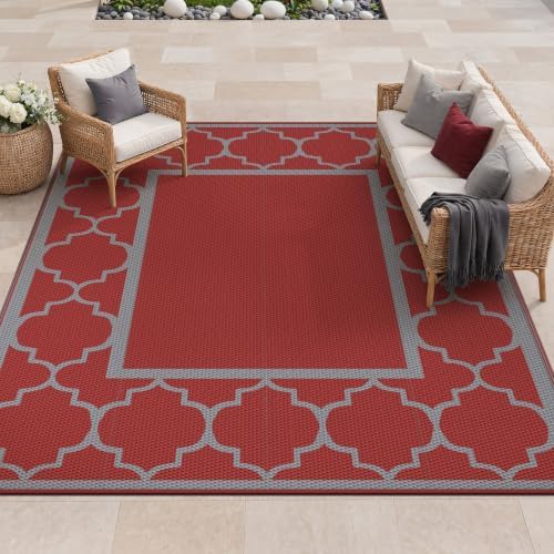 GENIMO Outdoor Rug, Waterproof Plastic Rugs for Patio, 8'x10' Red Grey by GENIMO