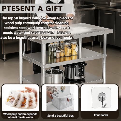 Stainless steel kitchen prep and work table with Wheels,48x24in,Multi-Size - Image 3