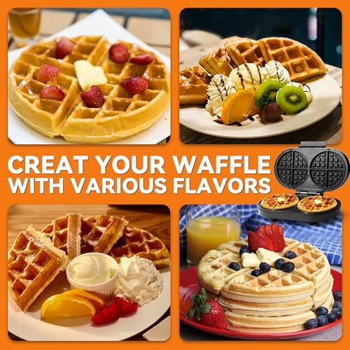 Baker’s Friend Double Belgian Waffle Maker Thick, 2 X 6” Round Waffle Maker, Belgium Waffle Iron, Waflera Electrica with Non-stick Plates, 1200W, Perfect for Kids & Family Breakfast, Graphite - Image 4