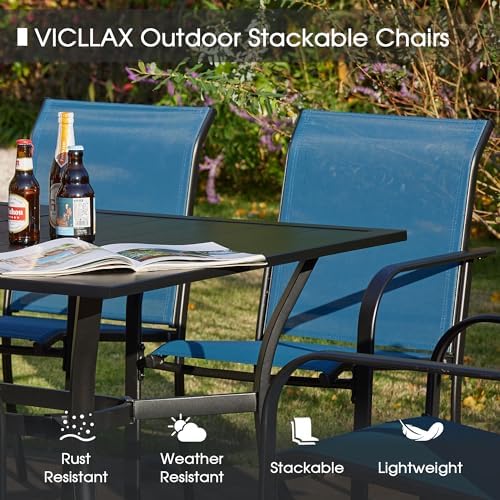 VICLLAX Patio Table and Chair Set of 8, All Weather Metal Round Outdoor Dining Furniture Set-53 Round Outdoor Table and Chairs, Black Tabletop - Image 5