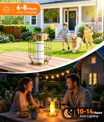 KOOPER Solar Lanterns Outdoor Waterproof, Upgraded Flickering Flame Hanging Solar Lights Outdoor Decorative, Metal Outdoor Hanging Lantern for Yard Patio Garden Decor, Gift for Mom 2 Pack (Bronze) - Image 2