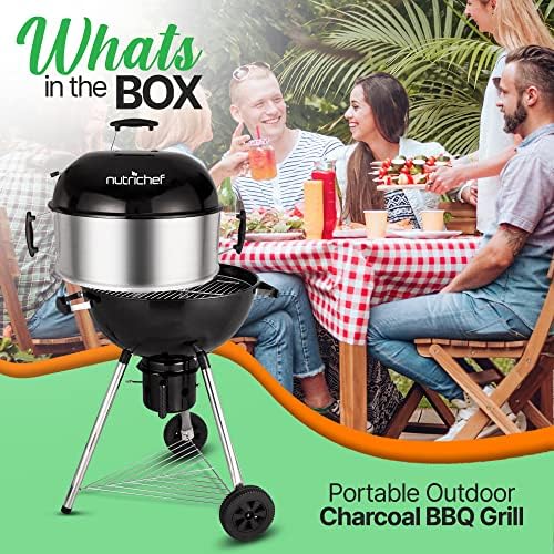 NutriChef Portable Outdoor Charcoal BBQ Grill, Barbecue Grills, Perfect for Picnic, Backyard, Patio, Camping, Offset Smoker with Cover - Image 3
