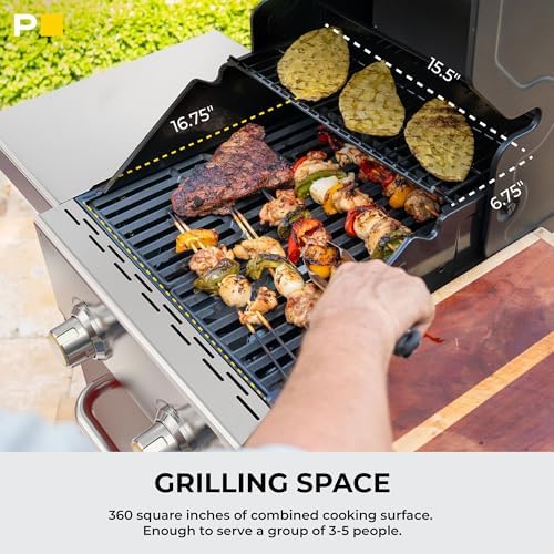 Permasteel 2-Burner Propane Gas Grill, BBQ Grill with Foldable Side Tables & Tool Hooks, Perfect for Outdoor Cooking, Patio & Garden, Red - Image 4