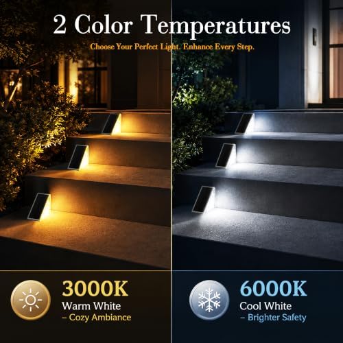 AUDLES Solar Step Lights Outdoor Waterproof IP67-13 LED Solar Stair Lights with 3000K/6000K Dual Color Temp, Auto On/Off Outdoor Lights for Deck, Patio, Pathway, Porch -8 Pack - Image 2