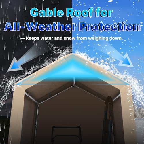 ADVANCE OUTDOOR 6x8 ft Outdoor Portable Storage Shelter Shed with 2 Roll up Zipper Doors & Vents Carport for Motorcycle Waterproof and UV Resistant Portable Garage Kit Tent, Beige - Image 4