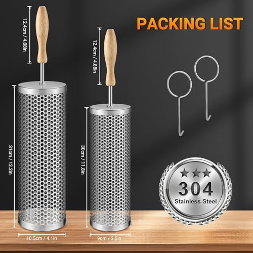 Rolling Grill Basket, Removable Wooden Handle, 304 Stainless Steel, Nesting Smoker Net, BBQ Accessories Tools for Vegetable Shrimp, Outdoor Cooking Camping (A) - Image 2