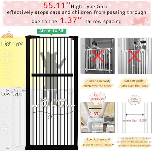Lumizone 55.12" Extra Tall Pet Gate for Cat Dog 30.12"-34.05" Wide Black - Image 4