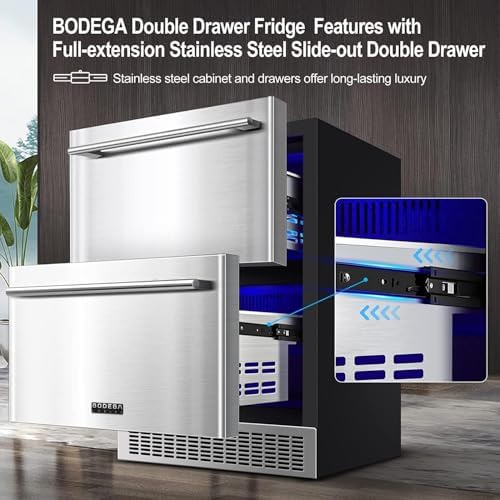 BODEGA 24 Inch Beverage Fridge under Counter, 2 Drawer Outdoor Coolers for Patio and Deck Weatherproof, Stainless Steel Beverage Refrigerator for Beer, Soda, Holds 180 Cans - Image 4