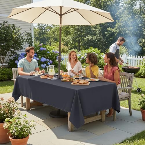 LUSHVIDA Rectangle Outdoor Tablecloth with Umbrella Hole 60x120 Inch Grey - Image 2