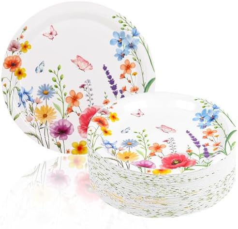 FOIMAS 50pcs Wildflower Paper Plates,7 Inch Spring Floral Disposable Plates Tableware Plate for Spring Summer Birthday Baby Shower Picnic Party Supply - Image 7