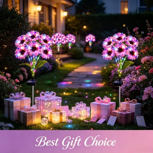 Solar Sunflower Lights Outdoor Garden Decor, 6 Pack Solar Multicolor Flowers Lights with 36 Sunflowers, Waterproof Fall Decor Stake Decorative Light Auto ON/Off for Garden Yard Patio, Gift for Women - Image 7