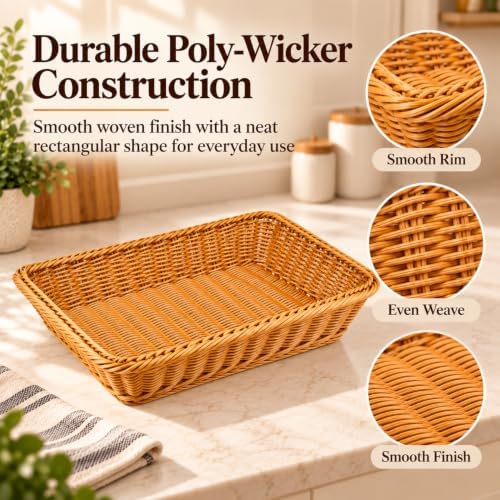 2 Pack Wicker Bread Baskets, 17.7 Inch Rectangular Serving Trays - Image 3