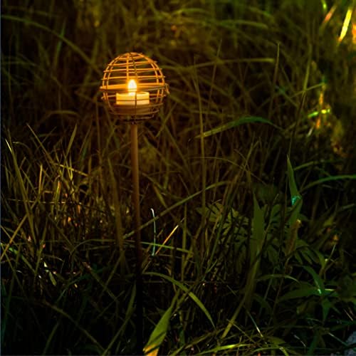 Solar Pathway Lights Outdoor, Rust Iron Ball Candle Holder Stake with Flickering Solar Powered Tea Lights, Perfect Decorative Garden Lighting for Yard Lawn Patio Landscape Decor Outside-4Pack - Image 2