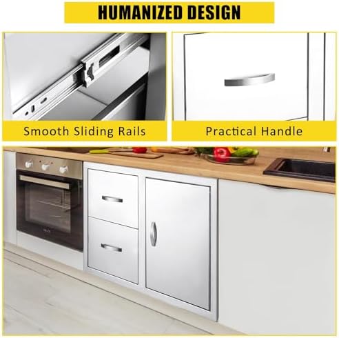 IDEALHOUSE Outdoor Kitchen Drawer 33''W x 22''H x 22''D, BBQ Access Door Drawers Combo with Paper Towel Rack, Stainless Steel Outdoor Kitchen Cabinets for BBQ Island Grill Station Storage Cabinet - Image 7