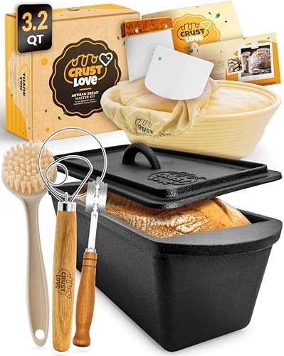 CRUSTLOVE 3.2 QT Pre-Seasoned Rectangular Dutch Oven for Bread Baking Set by CRUSTLOVE