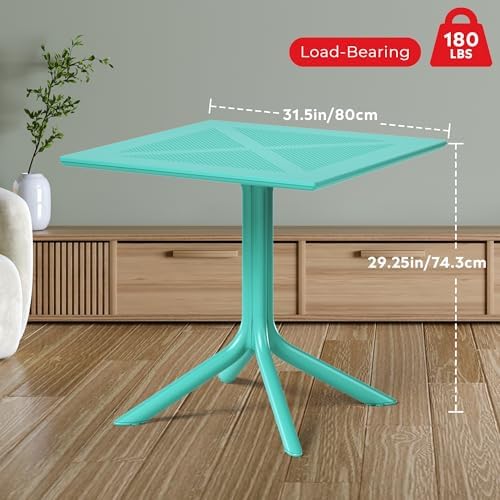 Costaelm Patio Dining Table for 4, Square PP Patio Table, 4-Person Weather Resistant Porch Tables for Outside Poolside Deck Lawn Garden Backyard, Turquoise - Image 3