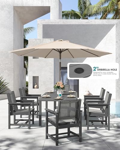 SERWALL HDPE Outdoor Dining Set for 8 with Textilene Chairs, Grey - Image 2