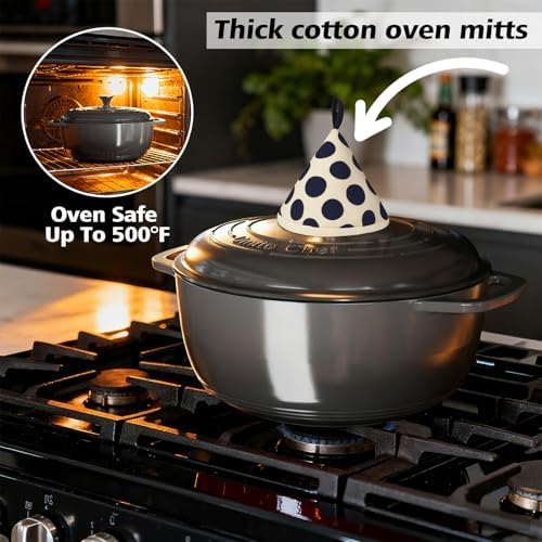 Enameled Cast Iron Dutch Oven - Umite Chef 6QT Pot with Lid & Cotton Potholders - Dual Handles -Versatile Heavy Duty Cookware for Bread Baking, Braising, Stews, Roasting(Grey） - Image 6