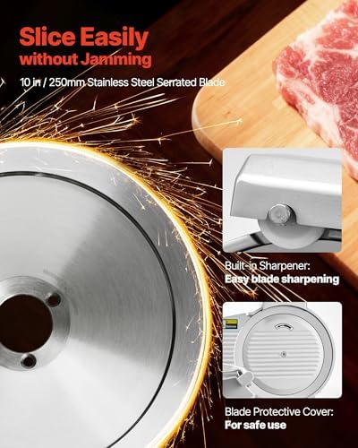 VEVOR Commercial Meat Slicer, 320W Electric Deli Slicer Machine with 10 inch SUS420 Blade, 0-0.4 inch Adjustable Thickness, for Frozen Meat, Ham, Baguett, Steak - Image 3