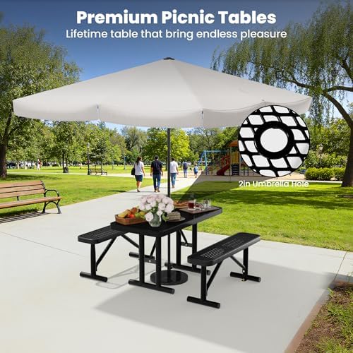 4FT Metal Picnic Tables for Outdoors, Commercial Rectangular Picnic Table for Outside, Park, Campfield, Patio, Garden, Yard, Thermoplastic Coating, Surface Mounted, Black - Image 5
