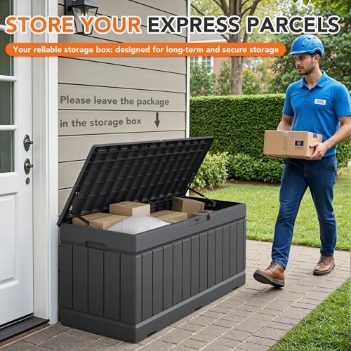 78 Gallon Deck Box Outdoor Indoor Waterproof Storage Box, Gray - Image 5