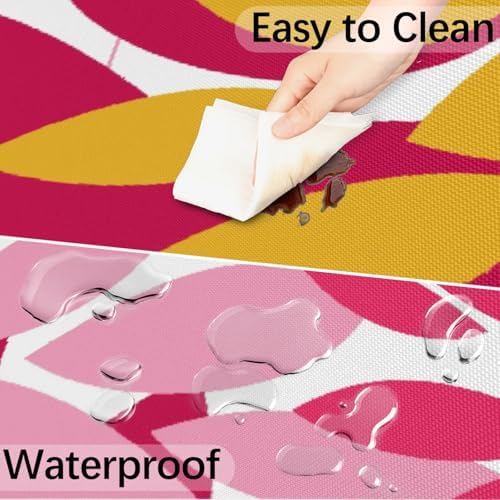 Round Tablecloth with Umbrella Hole and Zipper Elastic Fitted Table Cloth 36"-44" Oil-Proof Waterproof Patio Table Cover for Outdoor Picnic Party, Spring Summer Geometric Elegant Pink Yellow - Image 5
