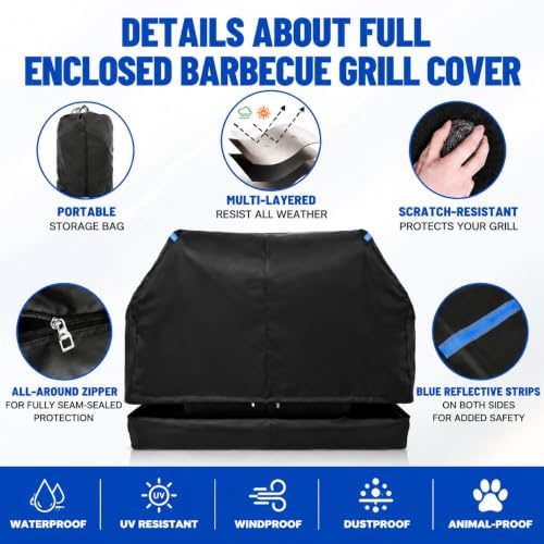 Fully Enclosed Grill Cover 65-Inch,Waterproof Zipper Grill Cover,BBQ Grill Cover Made of 600D,Animal Fade-Resistant,UV-Protection,Gas Grill Cover for Weber,Nexgrill CharBroil and More Black - Image 7