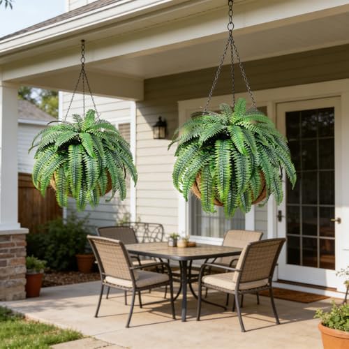 2pcs 45in Artificial Boston Fake Ferns Large, UV Resistant Artificial Plants Outdoor, 55 Blades Weatherproof Fake Plants Outdoor Indoor for Garden Porch Patio Home Decor - Image 5
