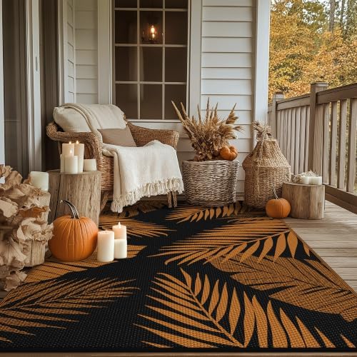 GENIMO Outdoor Rug, Waterproof Plastic for Fall Decor, 6'x9' Orange Black - Image 3